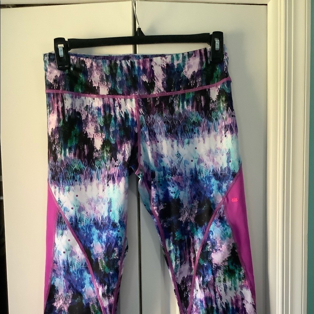 Pink Lotus Womens Abstract Print Athletic Leggings Purple Blue Yoga Pants Large